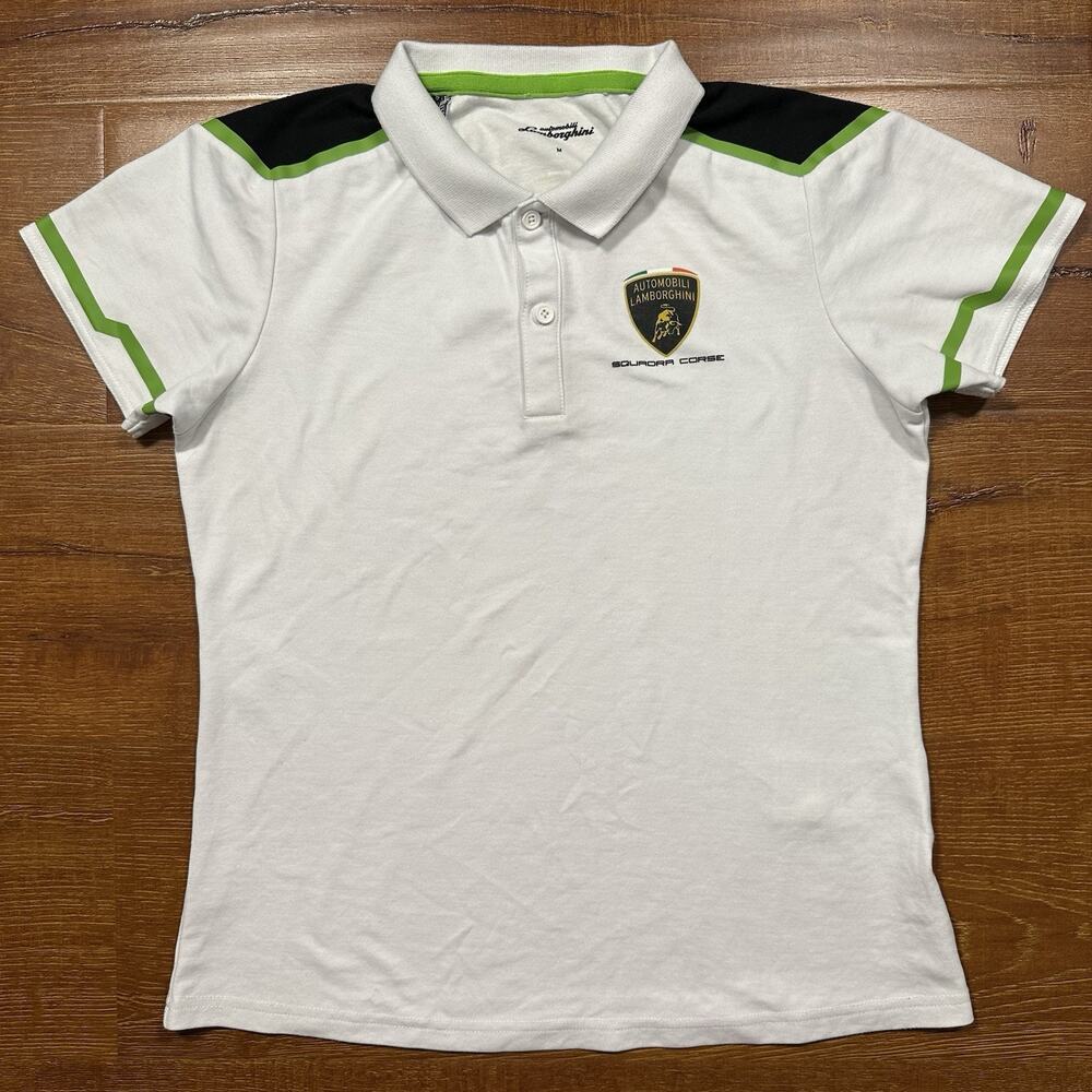 Automobili Lamborghini Polo Shirt Womens M White Squadra Corse Exotic Car Race